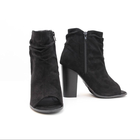 Black Slouchy Peep Toe Bootie - Picture 3 of 8